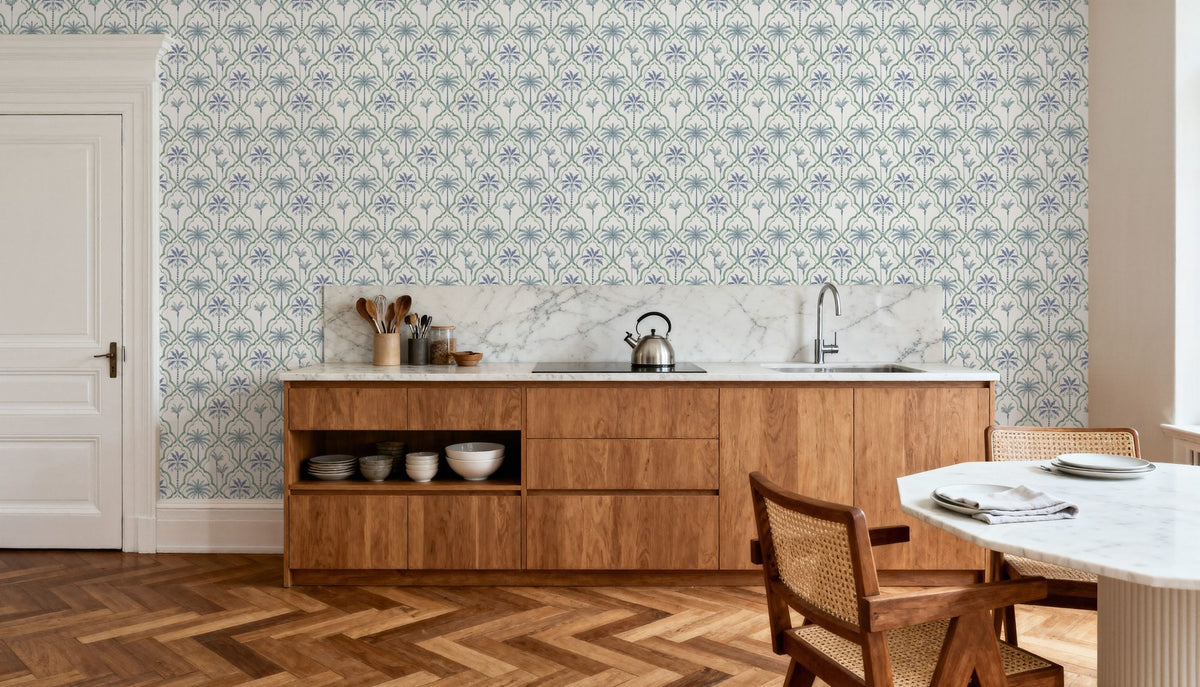 The Palm Lattice, Seafoam Mural Wallpaper - room preview 03