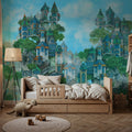 Treehouse Neighborhood Cool Bright Mural Wallpaper - room preview 03