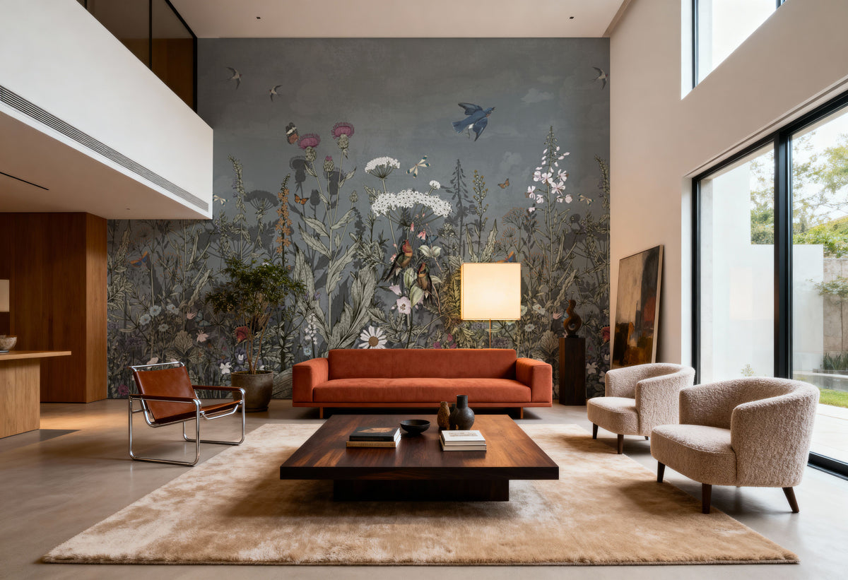 Meadow Finds Gray Mural Wallpaper - room preview 03