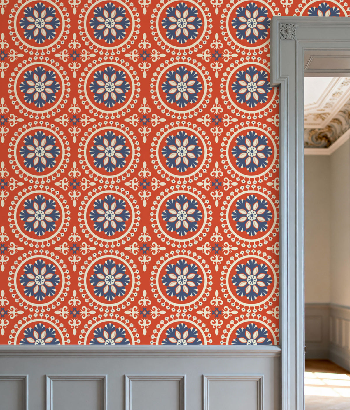 Geo Floral, Red Mural Wallpaper - room preview 03