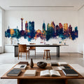 San Antonio Texas Skyline Blue & Bronze Mural Wallpaper - room preview 03