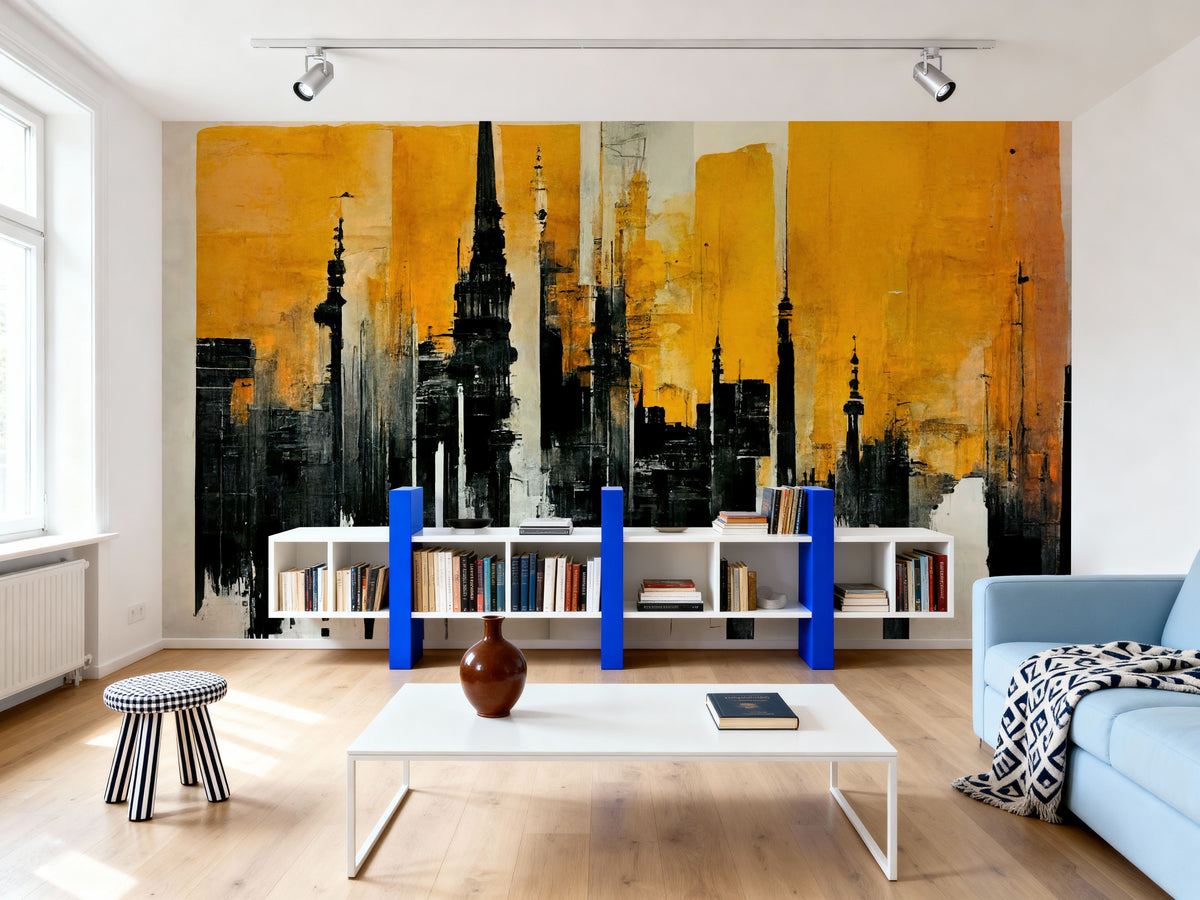 Glowing Cityscape Mural Wallpaper - room preview 03