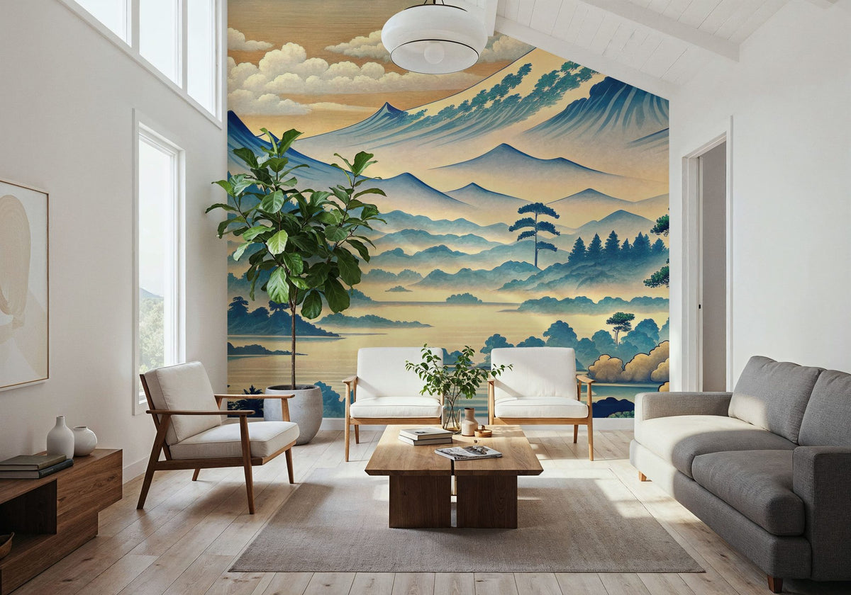 Ukiyo-e Mountains Mural Wallpaper - room preview 03
