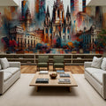 Watercolor Skyline Barcelona II Mural Wallpaper - room preview 03