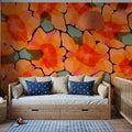 Orange Big Flowers Mural Wallpaper - room preview 03