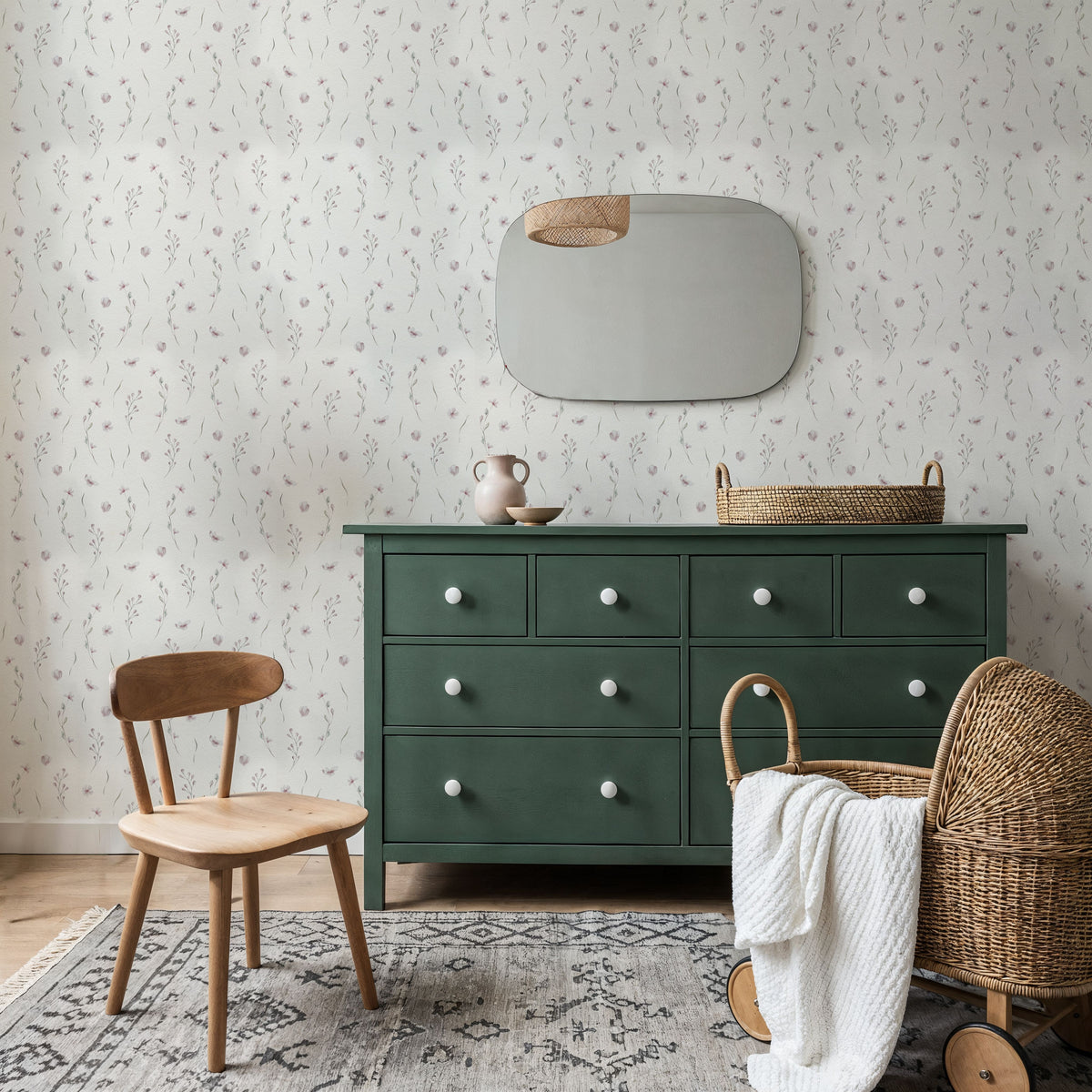 Fragile Flowers White Mural Wallpaper - room preview 03