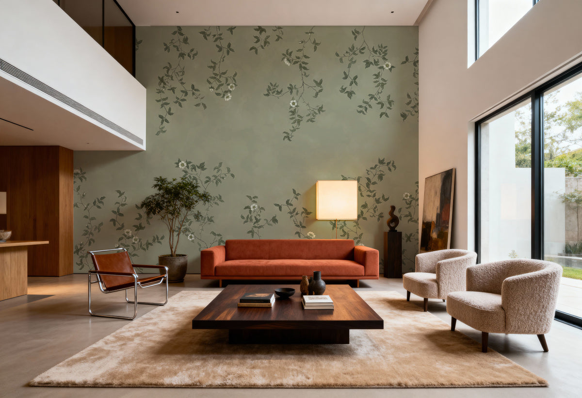 Rambling Rose, Ivory on Jade Mural Wallpaper - room preview 03