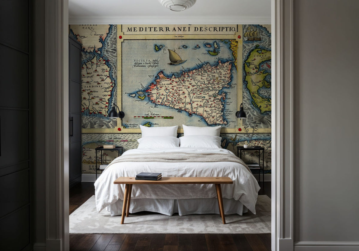 Old Map of Mediterranean Islands, 1570 Mural Wallpaper - room preview 03