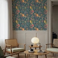 Time to Share Flowers and Pears Blue Mural Wallpaper - room preview 03