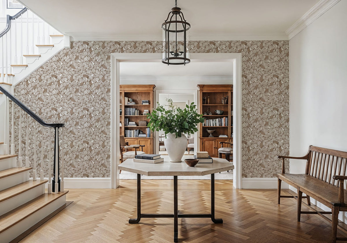Negative Leaf, Cinnamon Mural Wallpaper - room preview 03