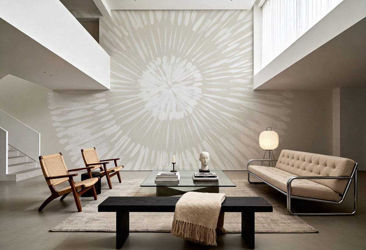 Coastal Block Print II Neutral Mural Wallpaper - room preview 03