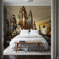 Golden City Skyline At Sunset in Art Deco Mural Wallpaper - room preview 03