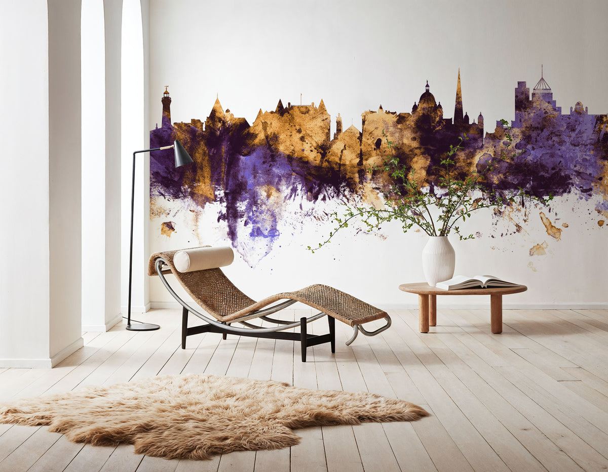 Victoria Canada Skyline Purple & Gold Mural Wallpaper - room preview 03
