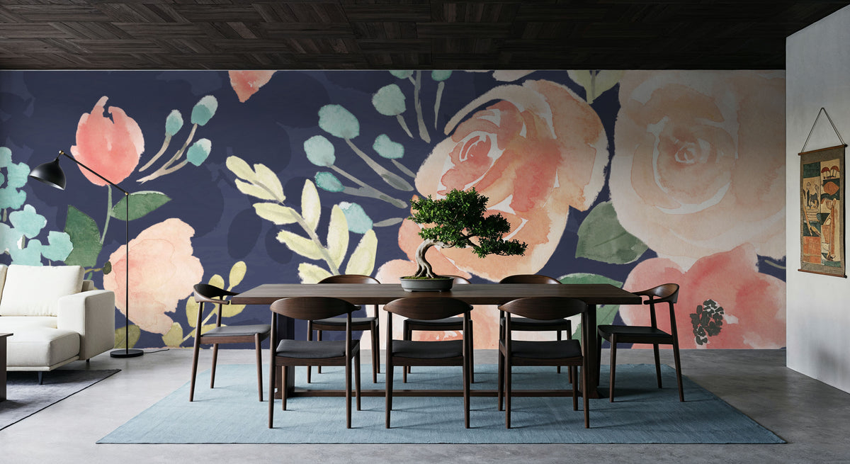 Blooming Delight III Blue Mural Wallpaper - room preview 03