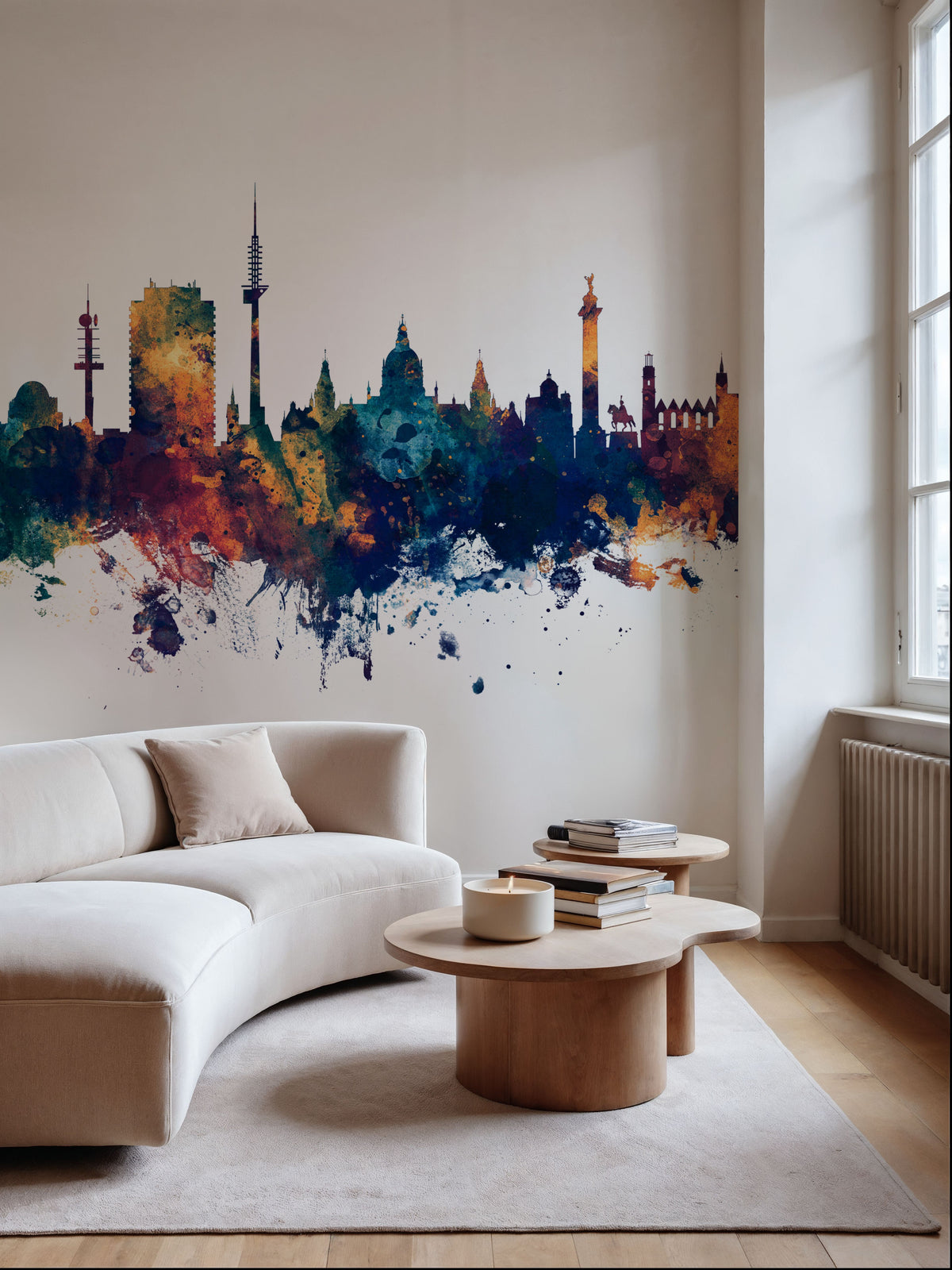 Hannover Germany Skyline Blue & Bronze Mural Wallpaper - room preview 03