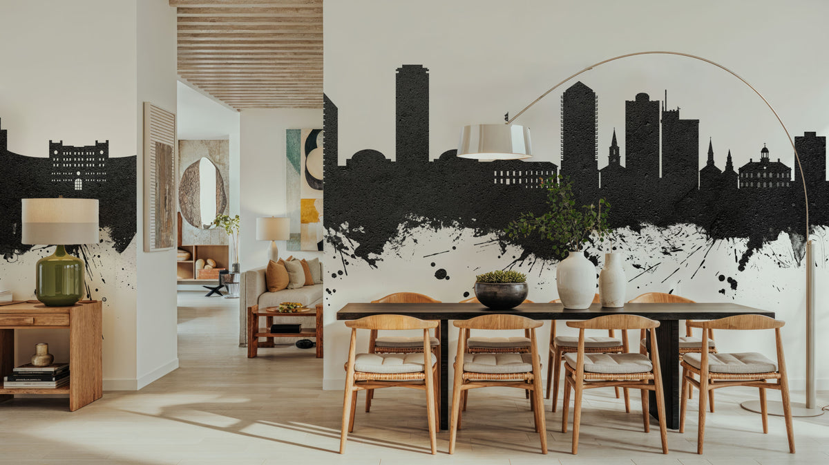 Tallahassee Florida Skyline Black & White Mural Wallpaper - room preview 03