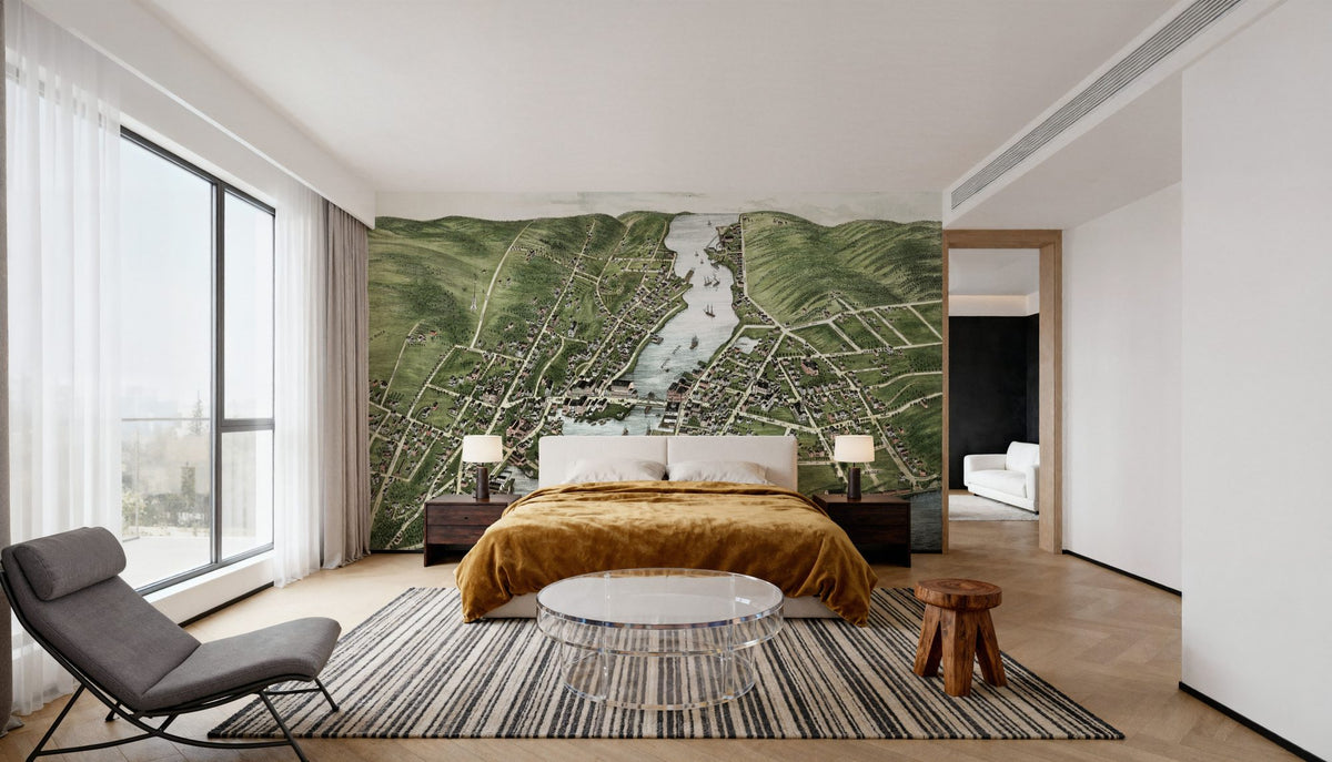 Old View of Mystic River, Connecticut, 1879 Mural Wallpaper - room preview 03