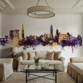 Wakefield England Skyline Purple & Gold Mural Wallpaper - room preview 03