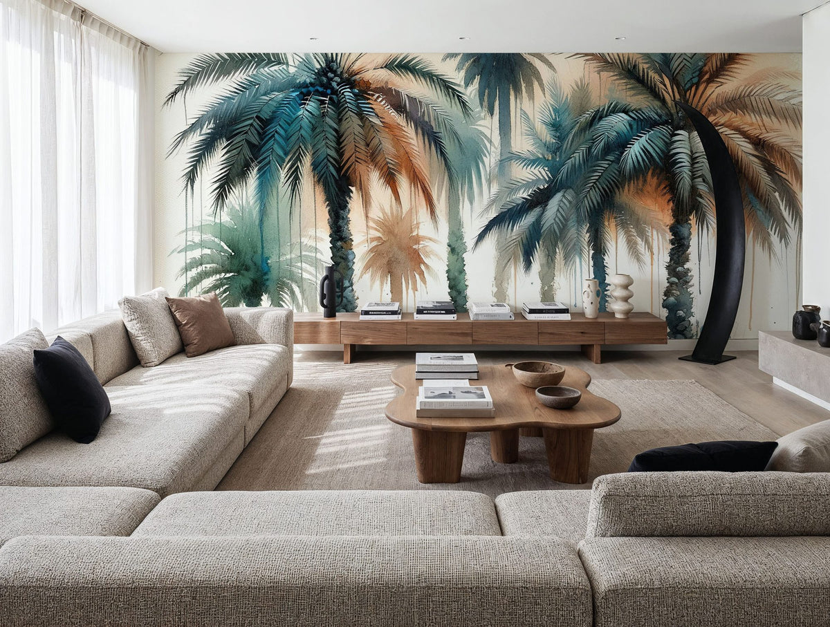 Palm Grove Watercolor Mural Wallpaper - room preview 03