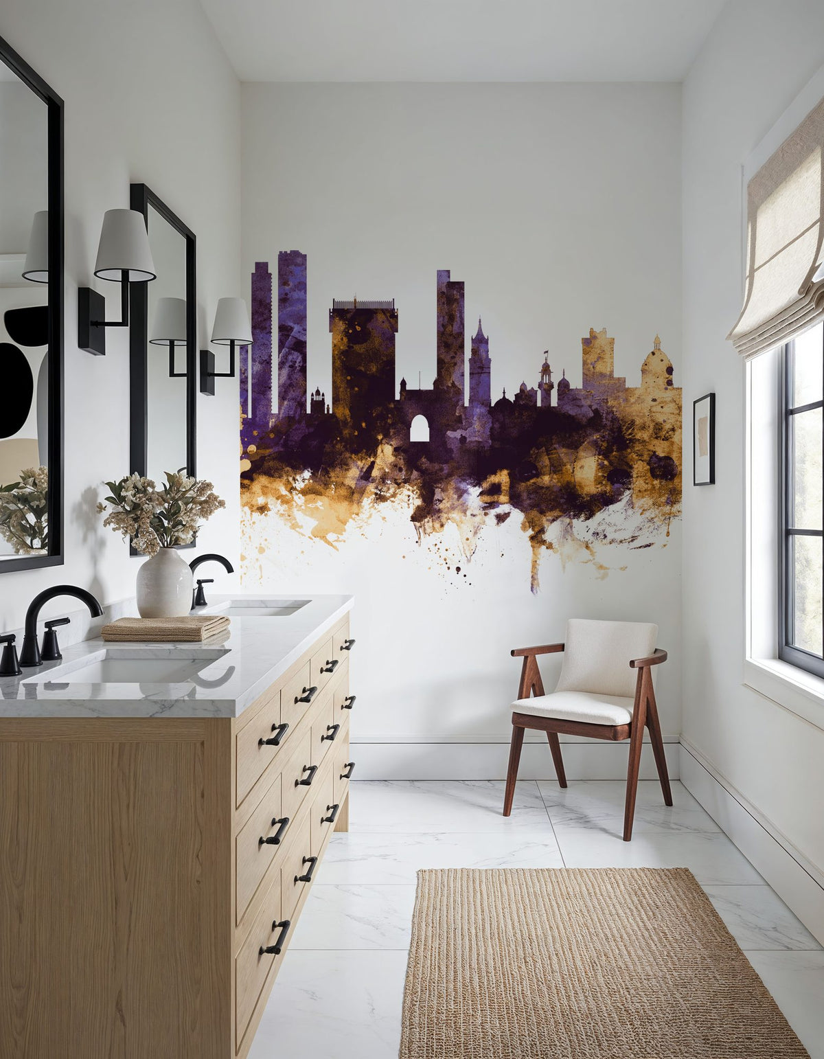 Mumbai Skyline India Bombay Purple & Gold Mural Wallpaper - room preview 03