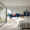 Tashkent Uzbekistan Skyline Blue & Bronze Mural Wallpaper - room preview 03