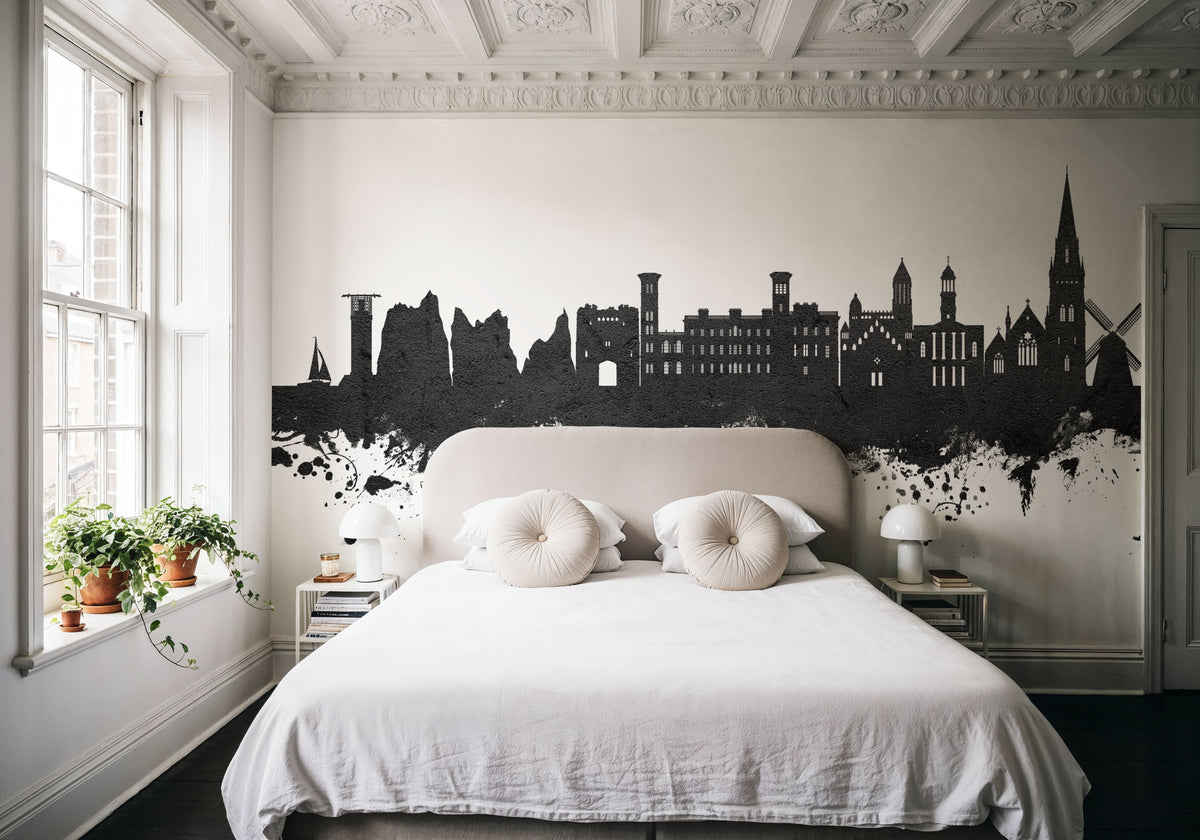 Isle of Wight England Skyline Black & White Mural Wallpaper - room preview 03