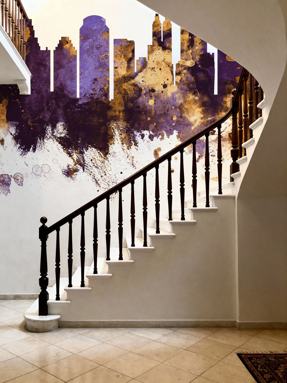 Jakarta Skyline Indonesia Purple & Gold Mural Wallpaper - room preview 03