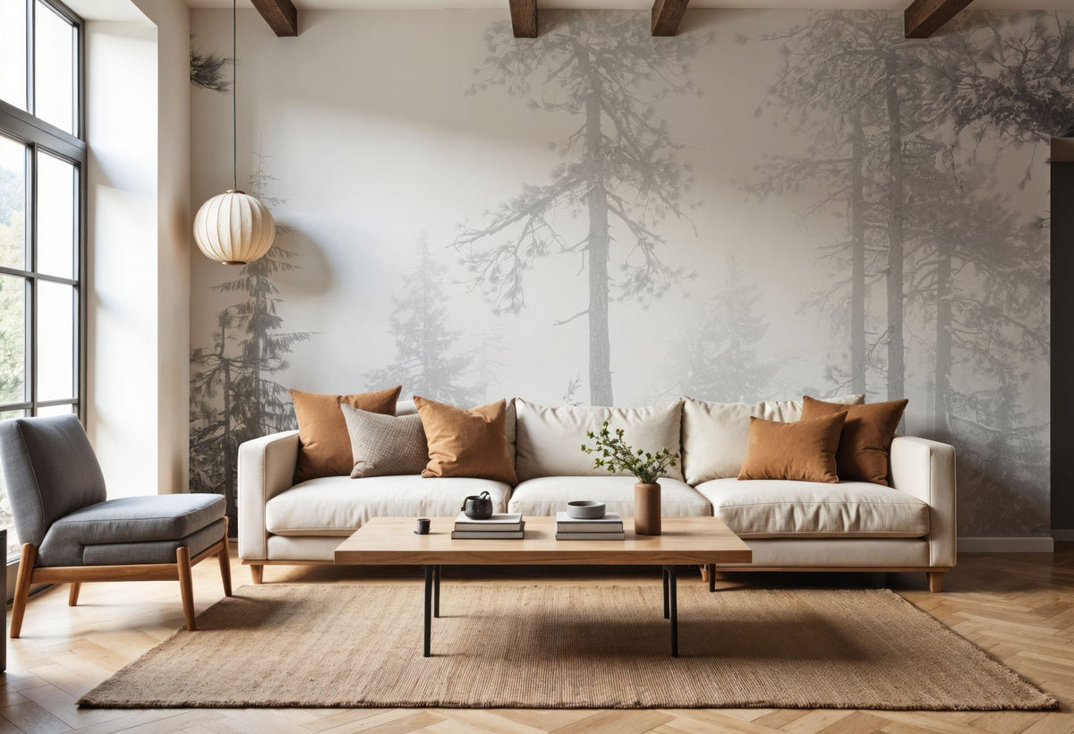 Trees in the Mist Mural Wallpaper - room preview 03