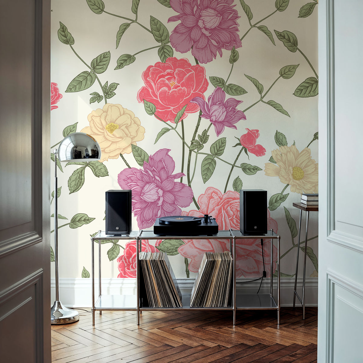 Retro Clematis Mural Wallpaper - room preview 03