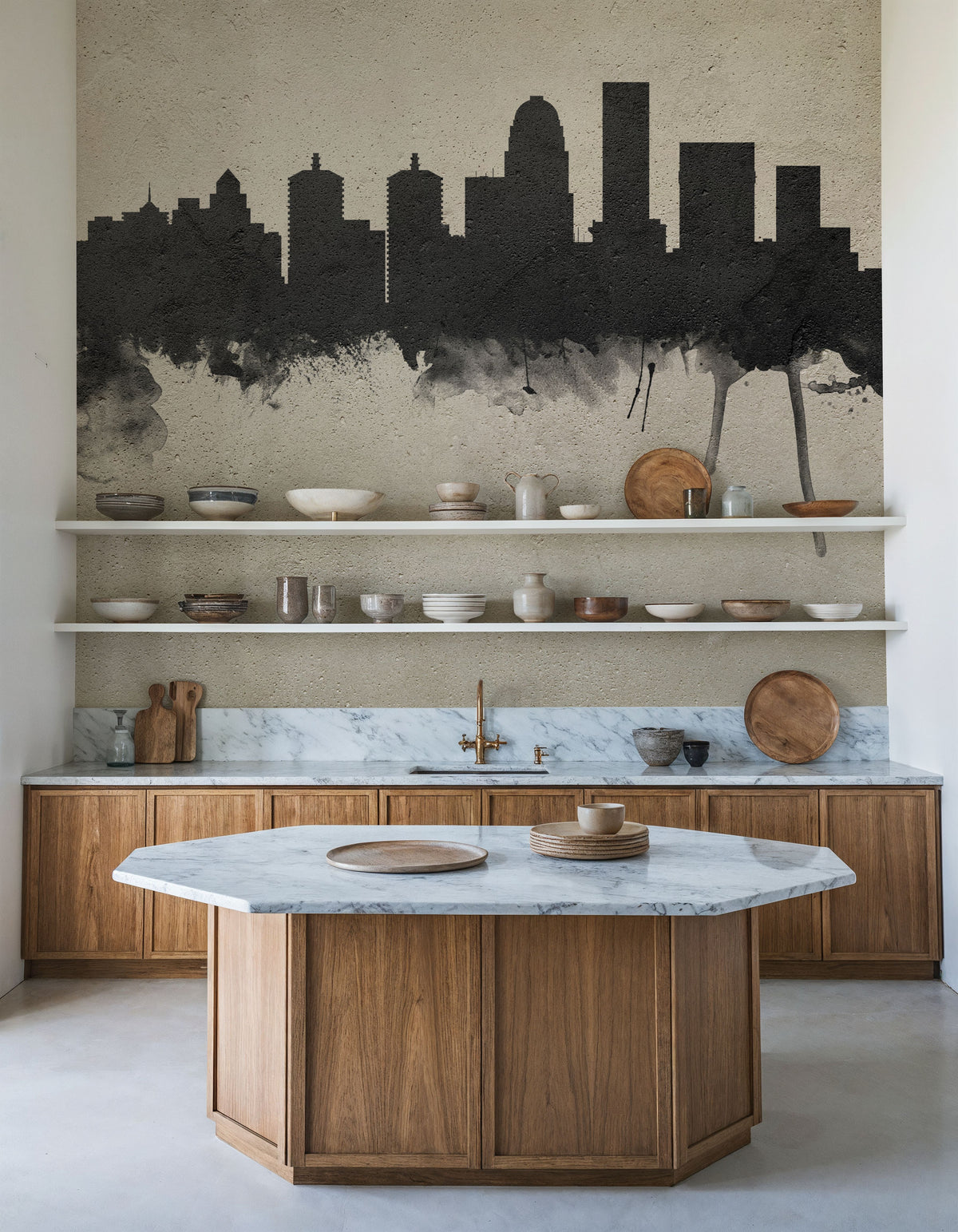 Louisville Kentucky Skyline Concrete Mural Wallpaper - room preview 03