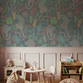Jungle Leopards Washed Green Mural Wallpaper - room preview 03