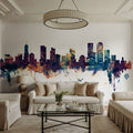Denver Skyline Blue & Bronze Mural Wallpaper - room preview 03