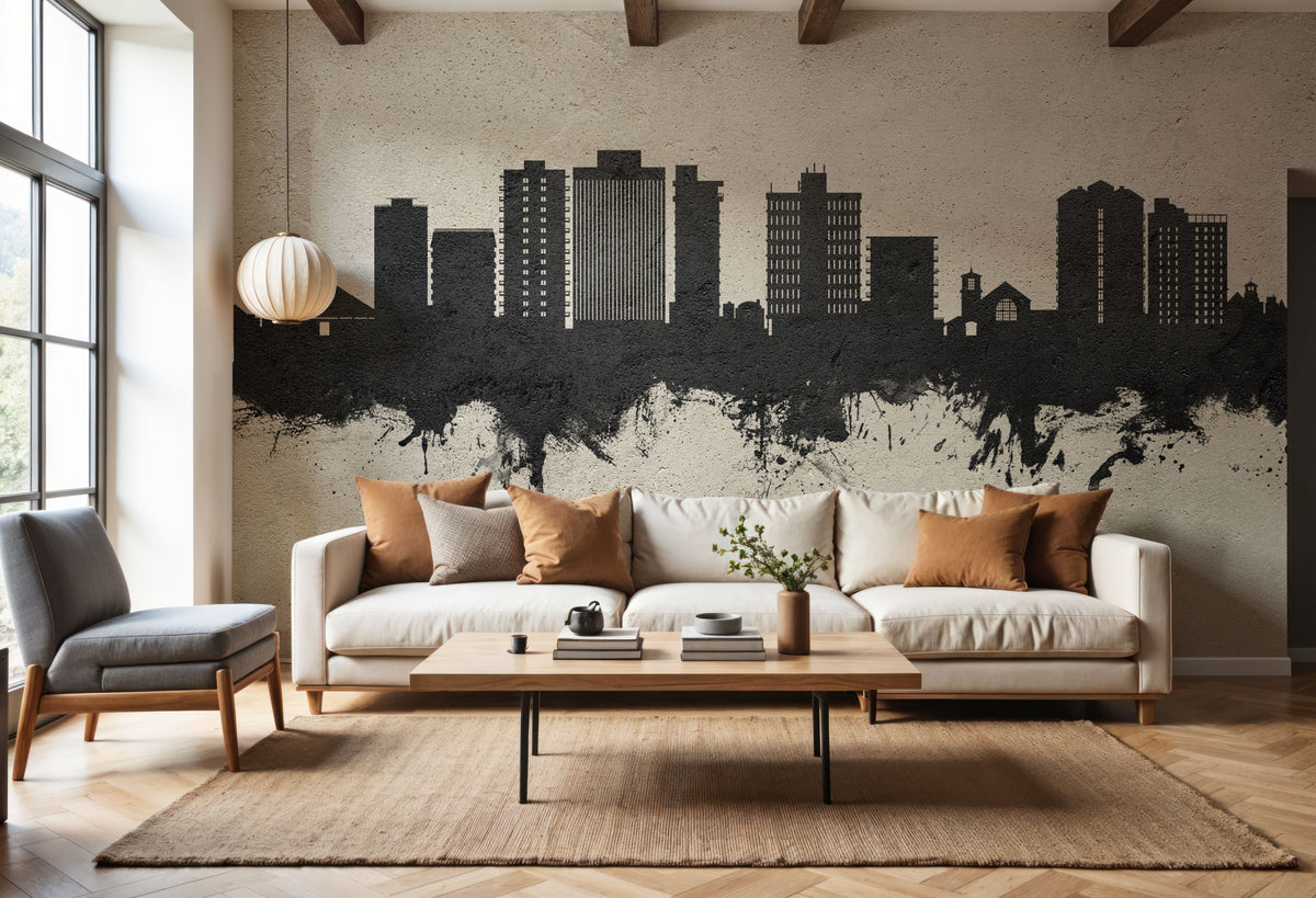 San Mateo California Skyline Concrete Mural Wallpaper - room preview 03
