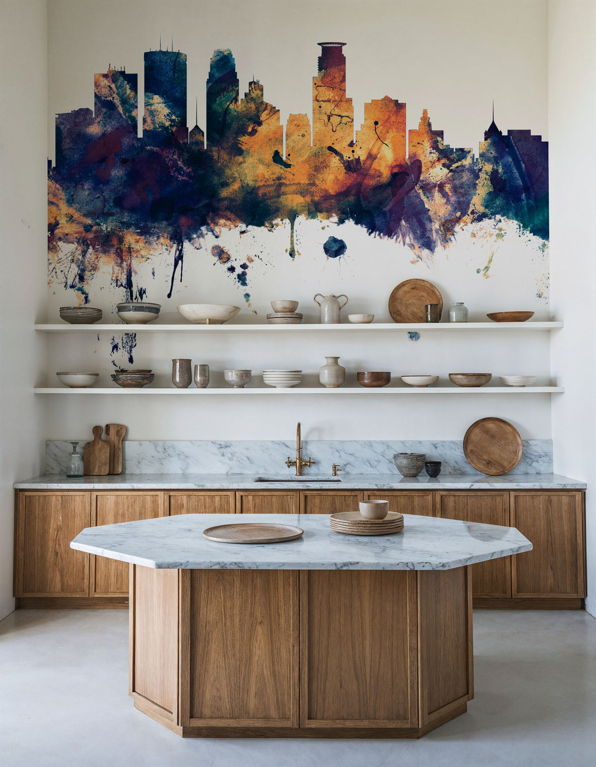 Minneapolis Minnesota Skyline Blue & Bronze Mural Wallpaper - room preview 03