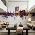 Scarborough England Skyline Purple & Gold Mural Wallpaper - room preview 03