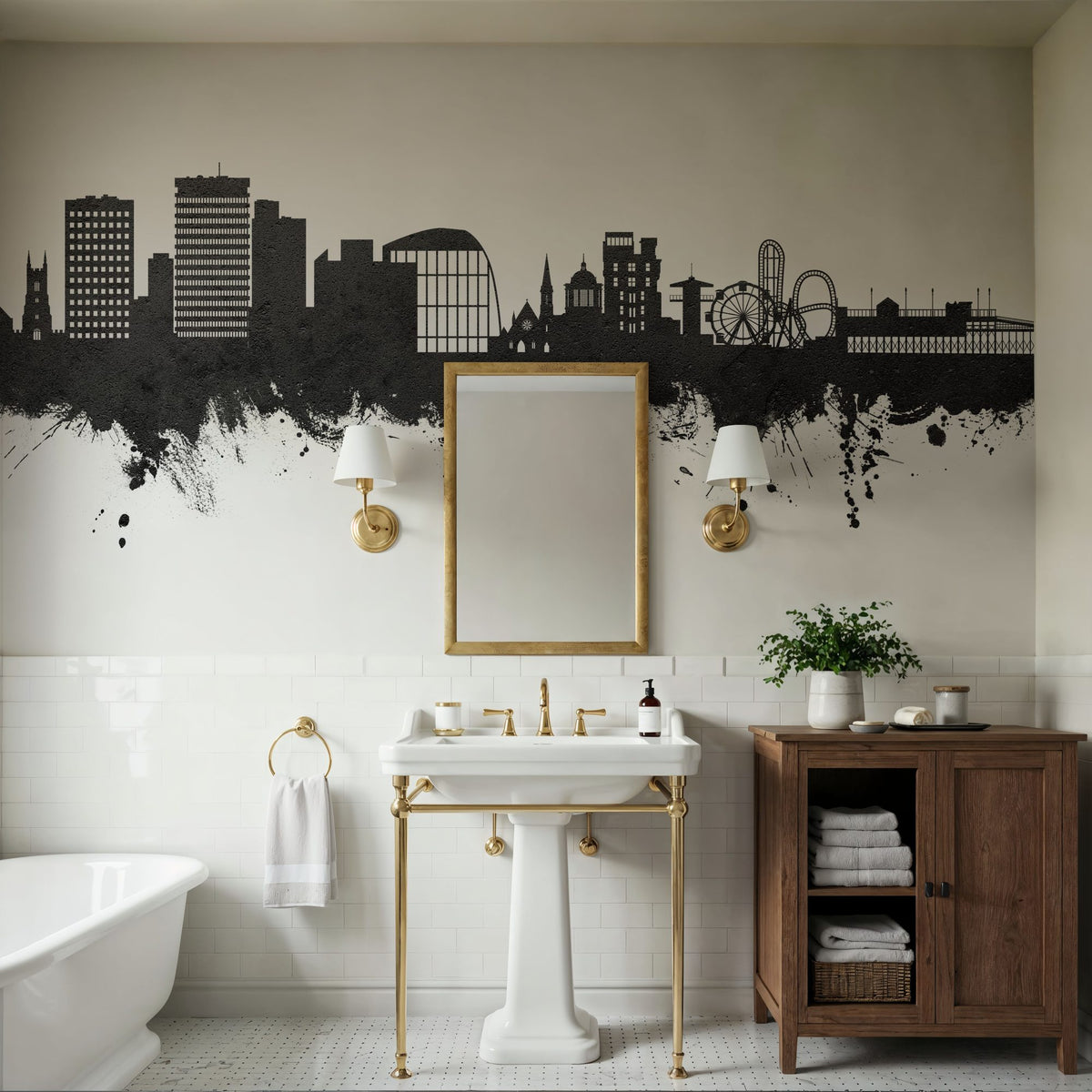 Southend-on-Sea England Skyline Black & White Mural Wallpaper - room preview 03