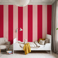 Scalloped Circus Stripes, Red on Pink Mural Wallpaper - room preview 03