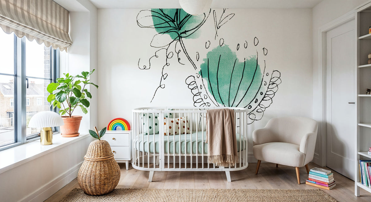 Line Flower VI Mural Wallpaper - room preview 03
