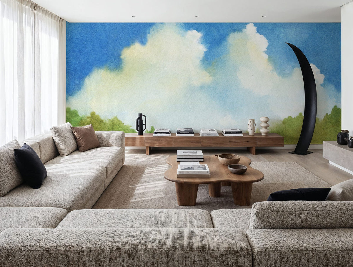 Cloudy Landscape Painting Mural Wallpaper - room preview 03