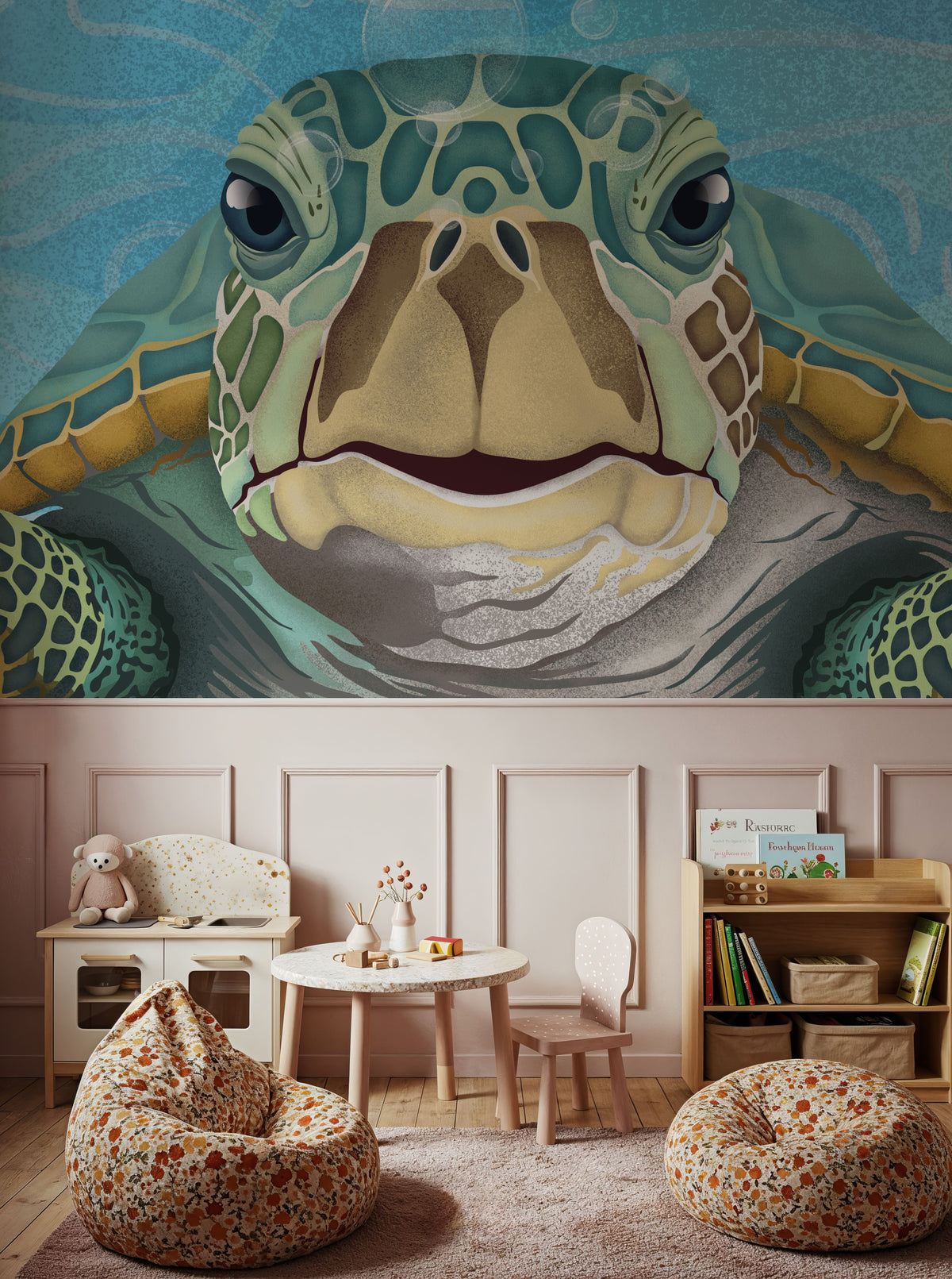 Hello Turtle, Light Blue Mural Wallpaper - room preview 03