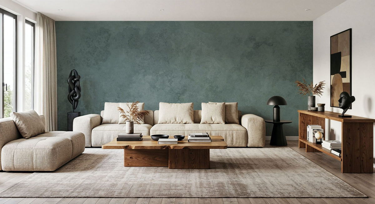 Subtle Plaster Wall, Forest Green Mural Wallpaper - room preview 03