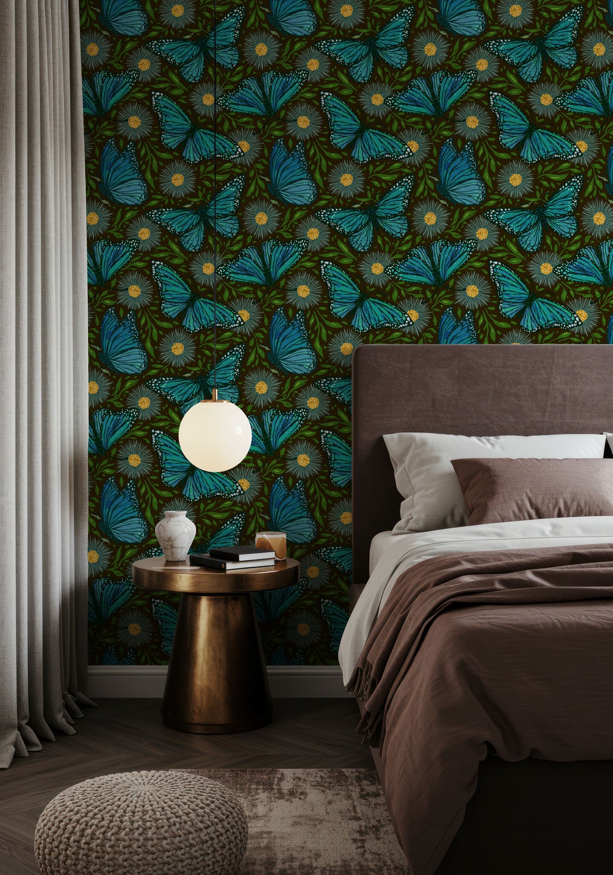 Papillion II, Aqua on Mud Mural Wallpaper - room preview 03