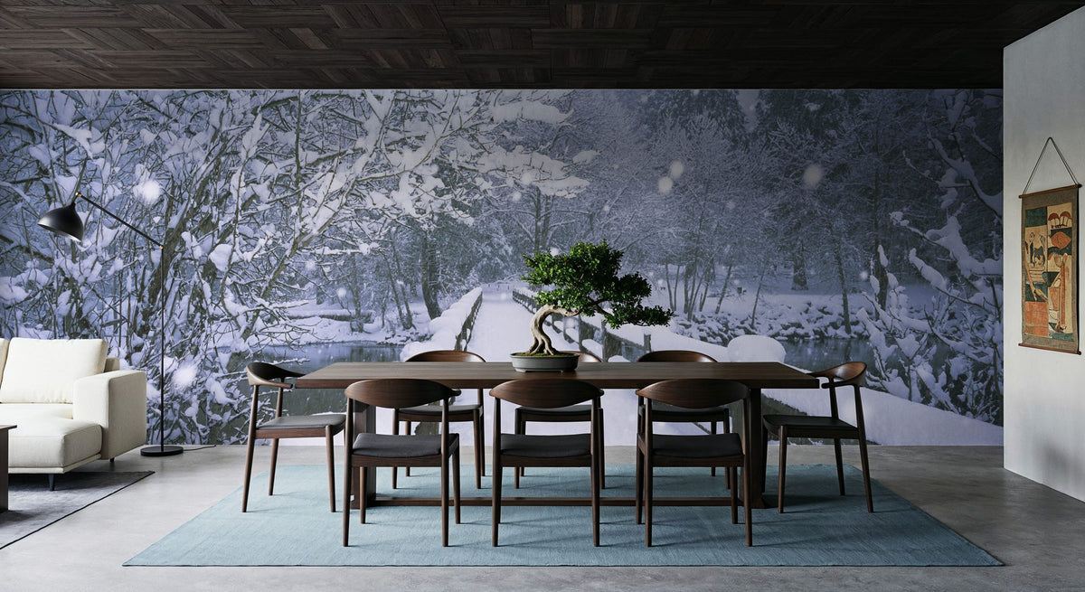 Winter Bridge Serenity Mural Wallpaper - room preview 03