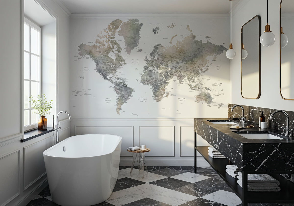World Map Cities - Habiki Mural Wallpaper - room preview 03