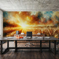 Wheat Field At Sunset with Warm Hues Mural Wallpaper - room preview 03