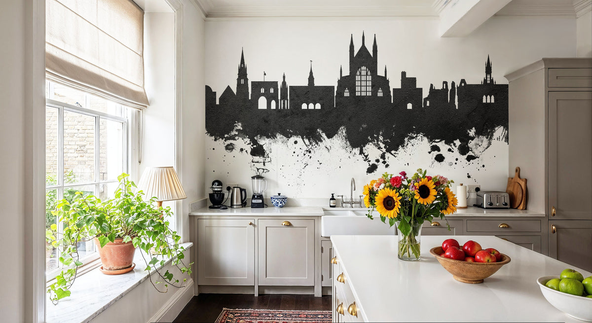 Winchester England Skyline Black & White Mural Wallpaper - room preview 03