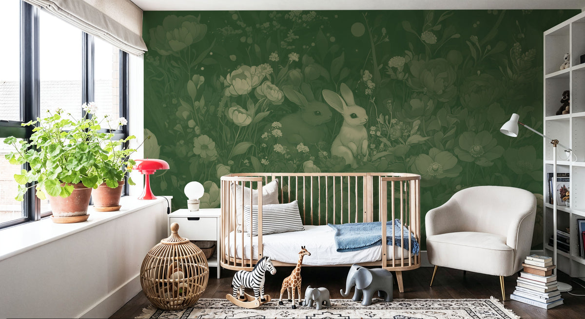Rabbits Green Mural Wallpaper - room preview 03