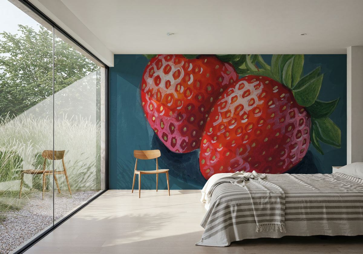 Strawberry Couple Portrait Mural Wallpaper - room preview 03