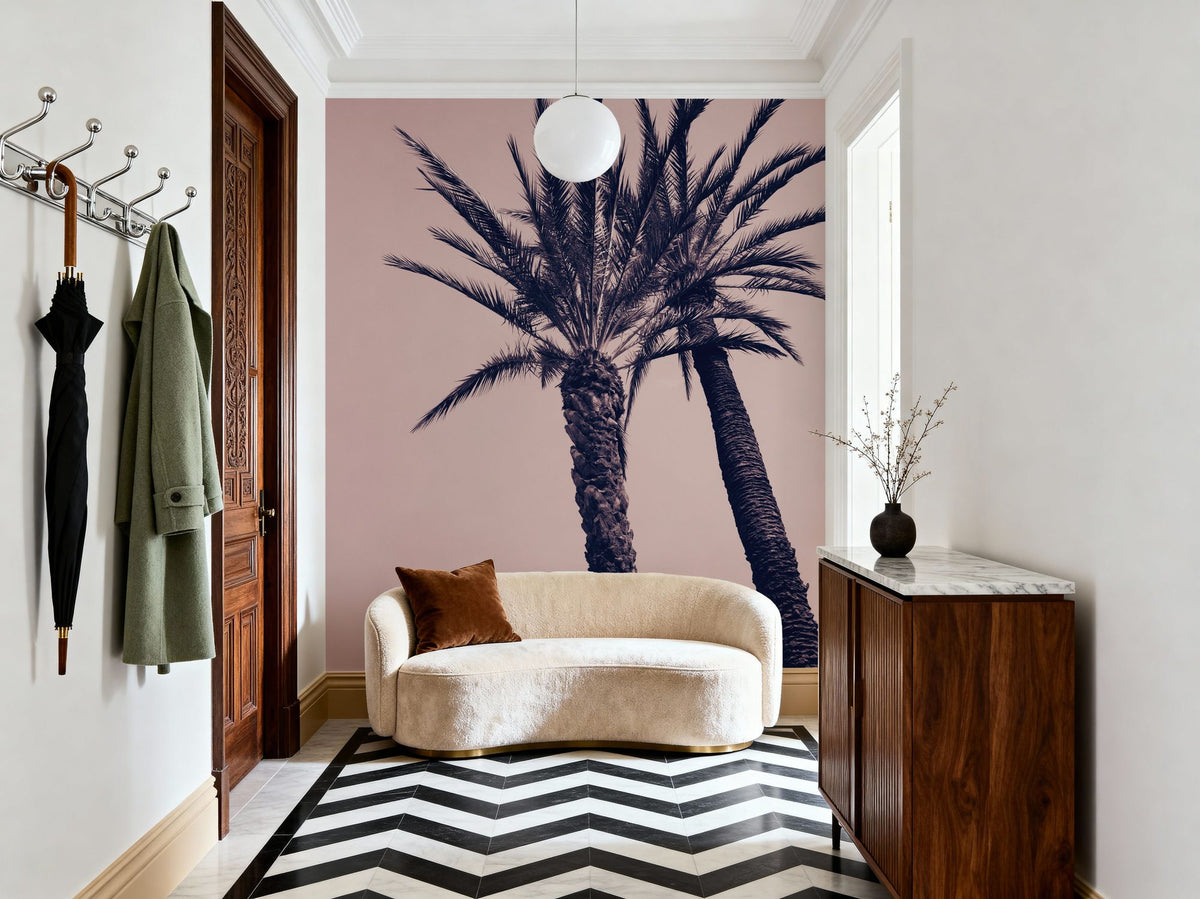 Pink Palms I Mural Wallpaper - room preview 03