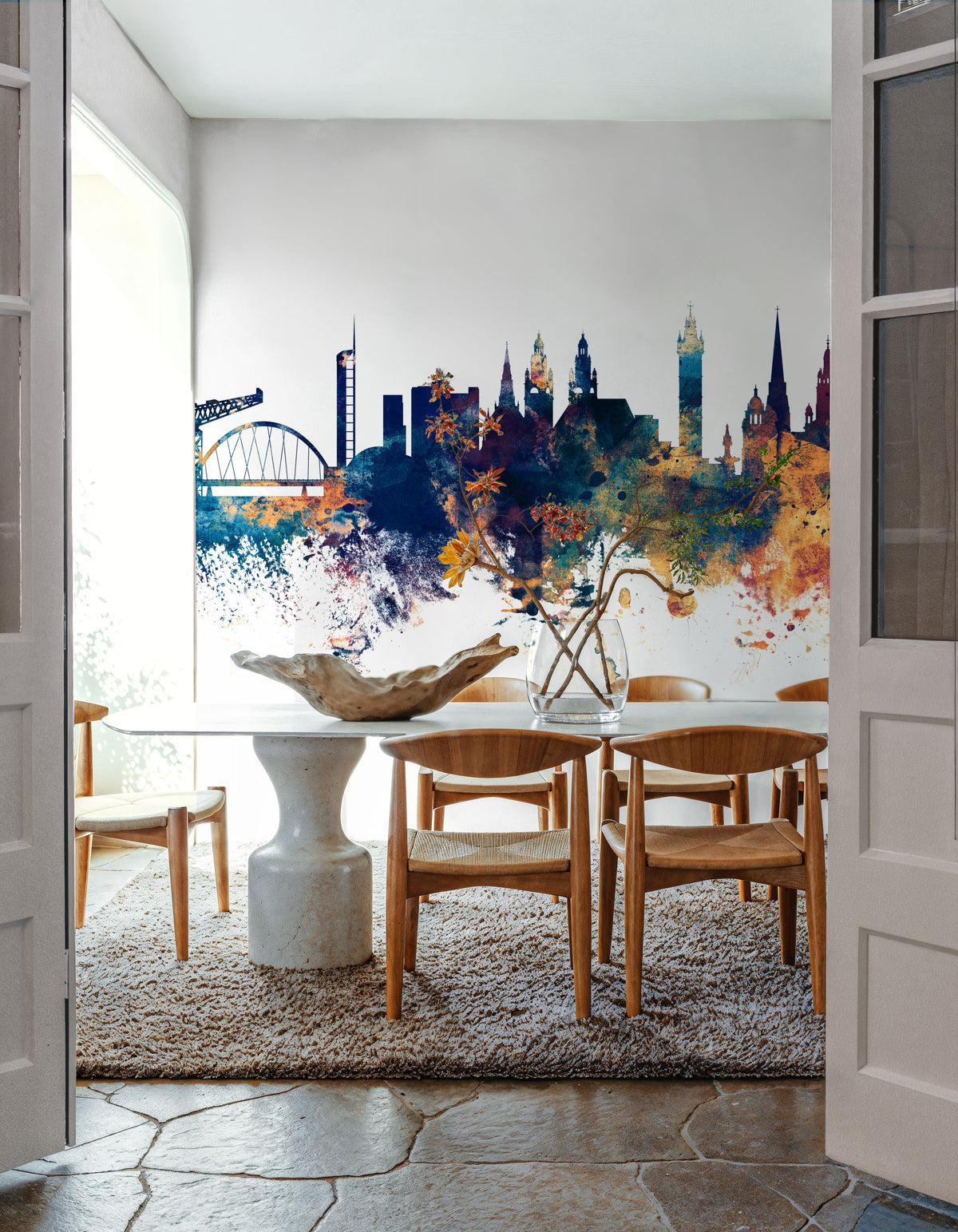 Glasgow Scotland Skyline Blue & Bronze Mural Wallpaper - room preview 03